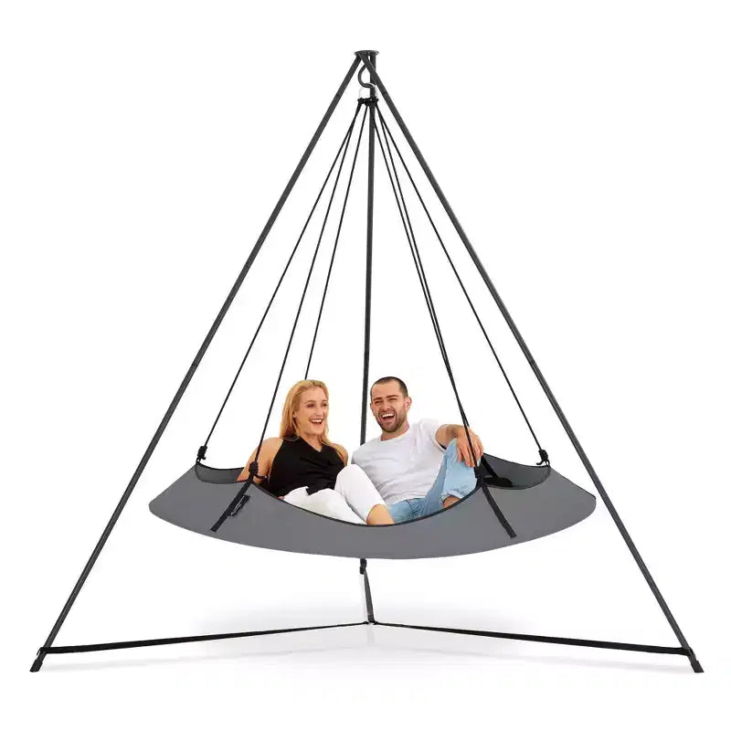 Lit-hamac rond d'extérieur familial de 1,80 m avec support noir/gris