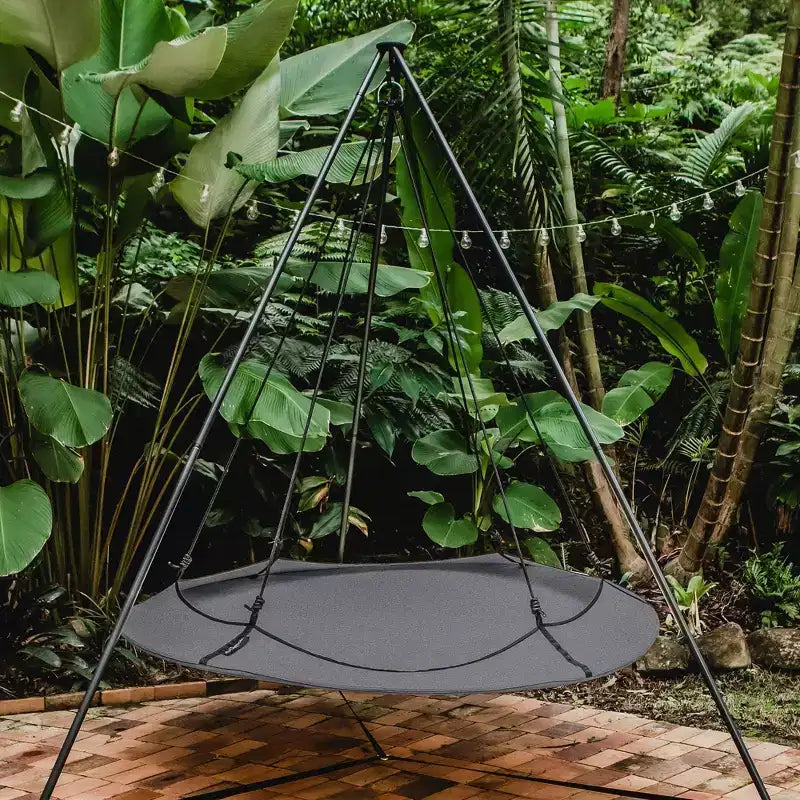 Lit-hamac rond d'extérieur familial de 1,80 m avec support noir/gris