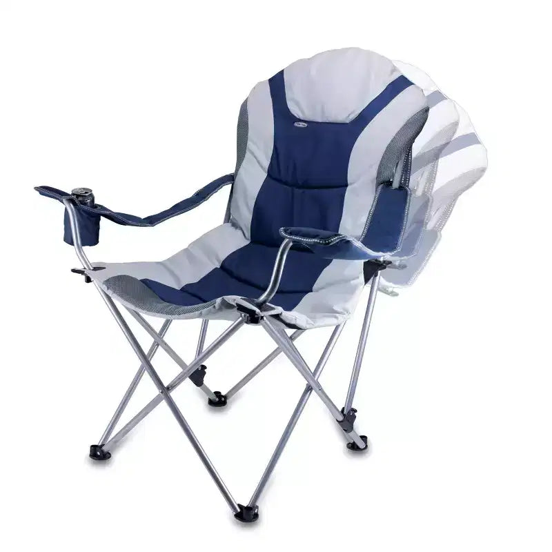 Chaise de camping inclinable - Bleu marine avec accents gris