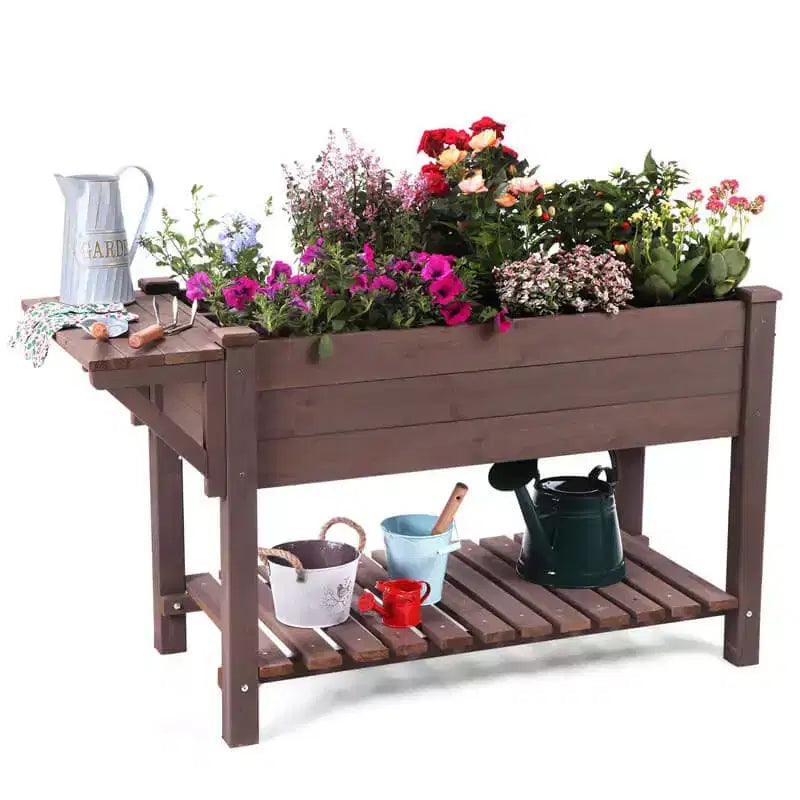 Aivituvin Raised Garden Bed with Large Storage Shelf | Wooden Herb Planter-GUT02