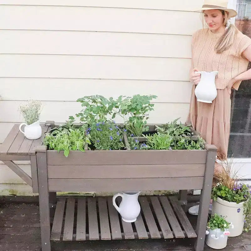 Jardinière surélevée en bois avec grande étagère de rangement