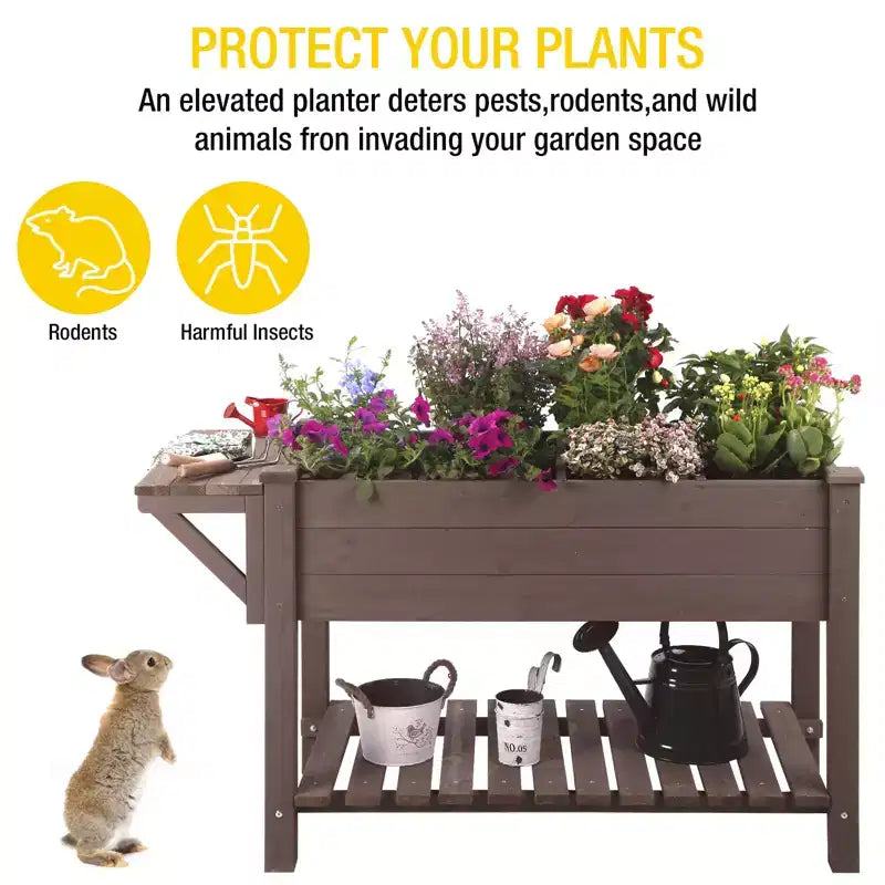 Jardinière surélevée en bois avec grande étagère de rangement