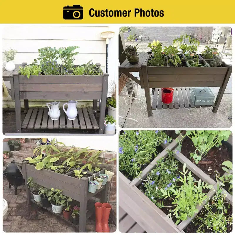 Jardinière surélevée en bois avec grande étagère de rangement