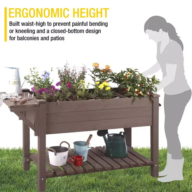 Jardinière surélevée en bois avec grande étagère de rangement