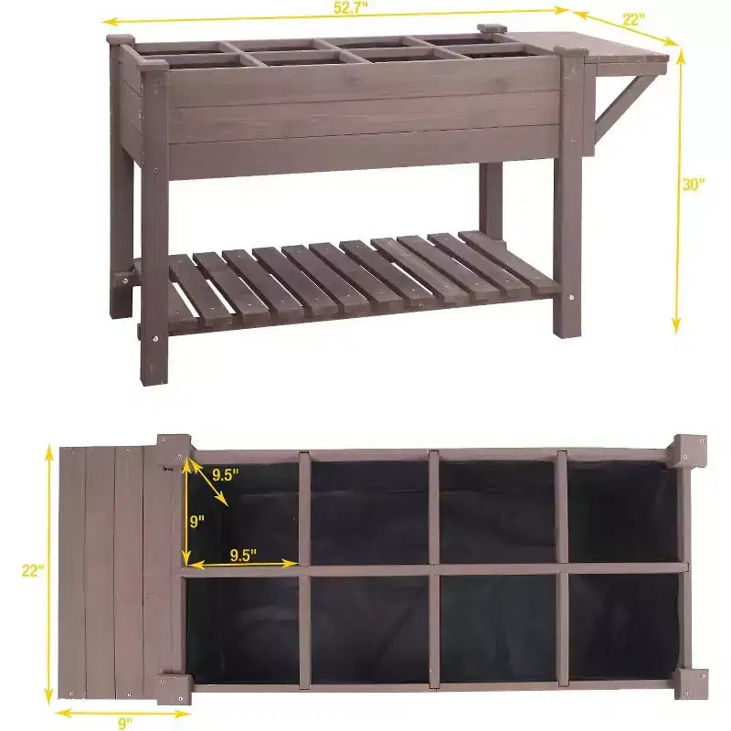 Jardinière surélevée en bois avec grande étagère de rangement