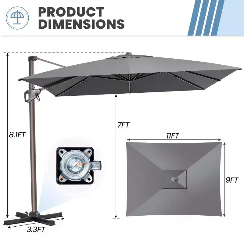 Parasol déporté inclinable UV30+ avec rotation à 360°