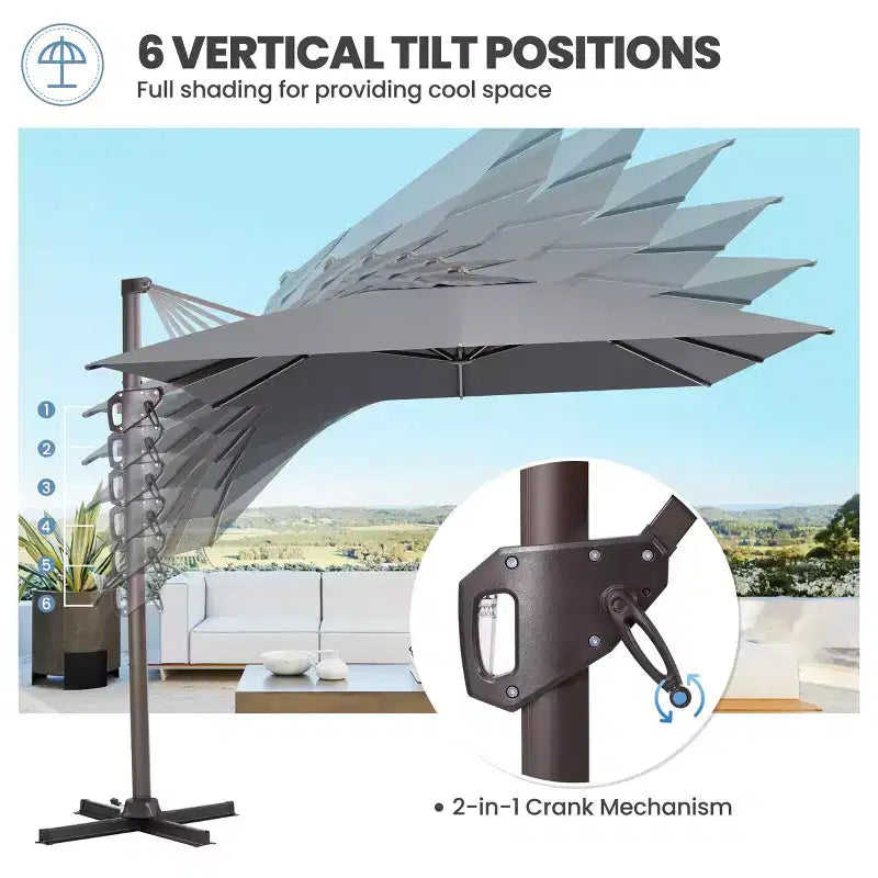 Parasol déporté inclinable UV30+ avec rotation à 360°
