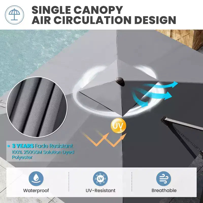Parasol déporté inclinable UV30+ avec rotation à 360°