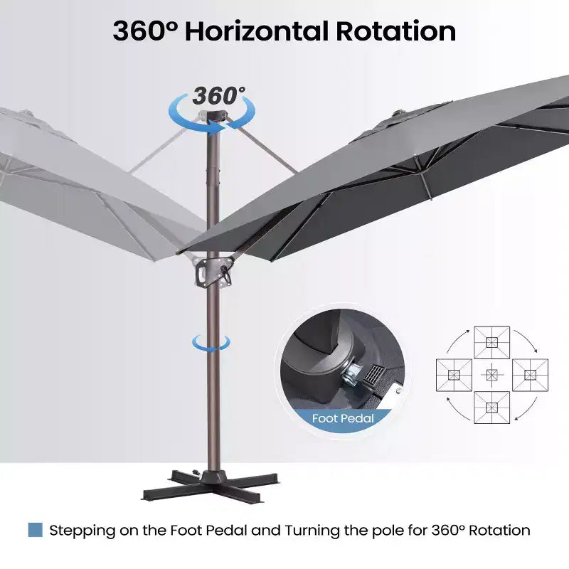 Parasol déporté inclinable UV30+ avec rotation à 360°