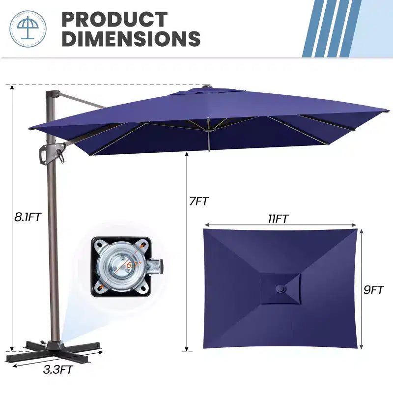 Parasol déporté inclinable UV30+ avec rotation à 360°