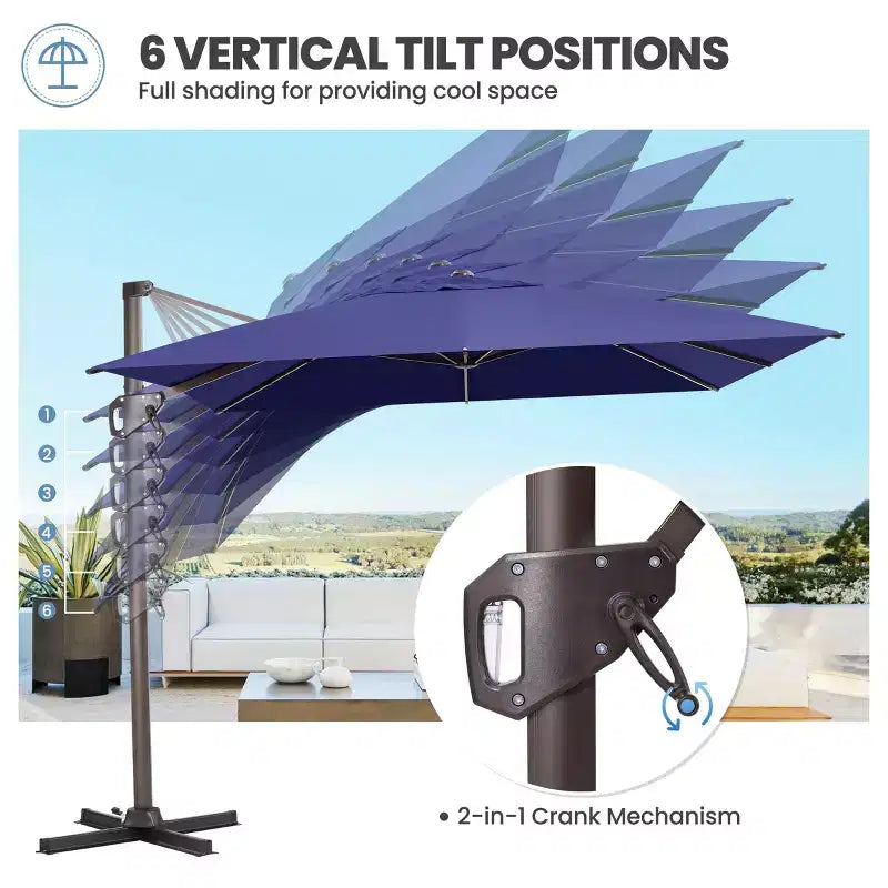Parasol déporté inclinable UV30+ avec rotation à 360°