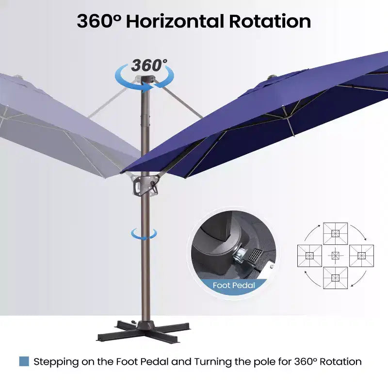 Parasol déporté inclinable UV30+ avec rotation à 360°