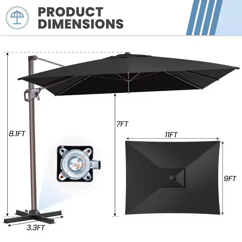 Parasol déporté inclinable UV30+ avec rotation à 360°