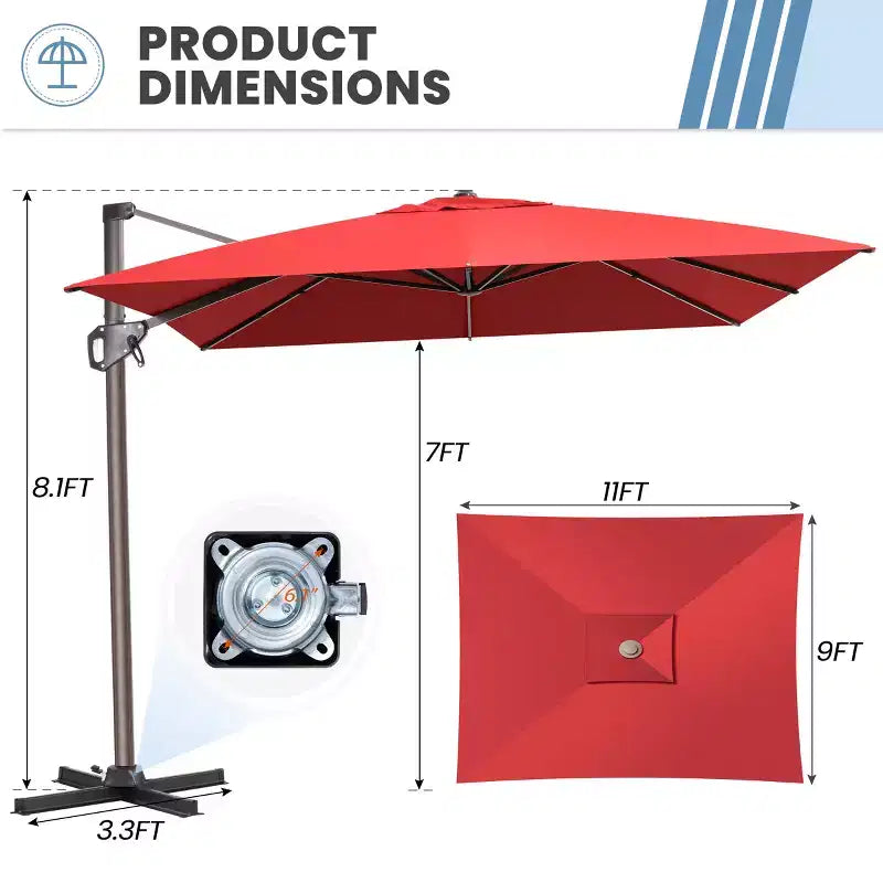 Parasol déporté inclinable UV30+ avec rotation à 360°