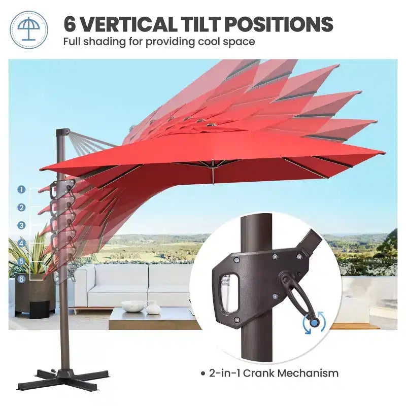 Parasol déporté inclinable UV30+ avec rotation à 360°