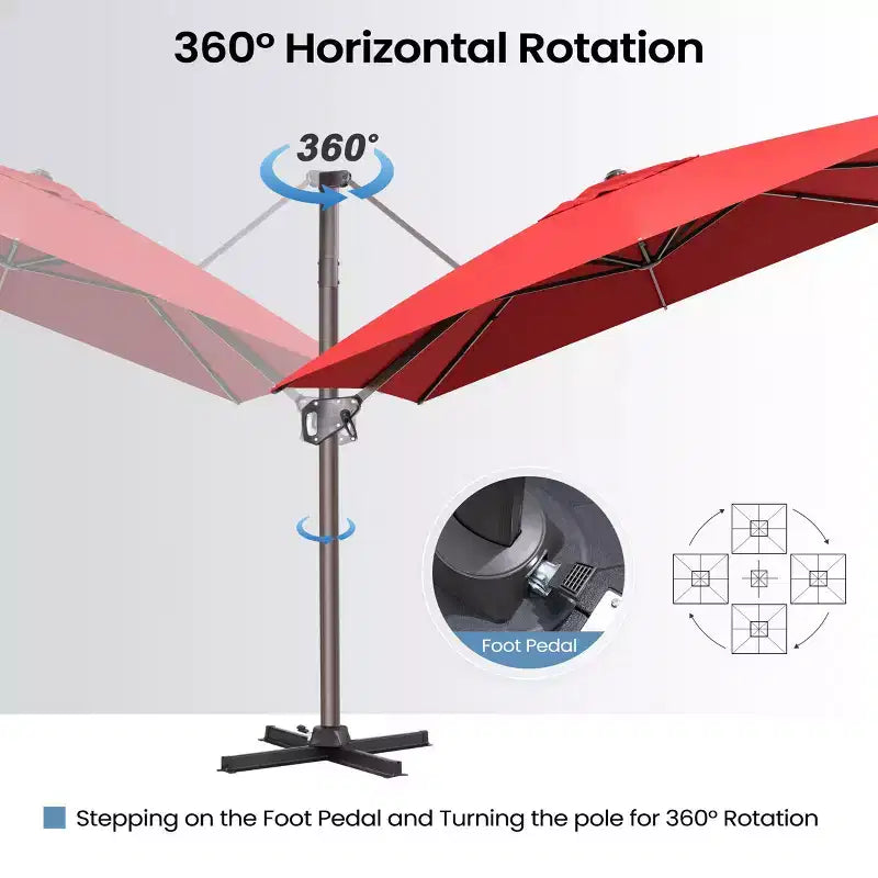 Parasol déporté inclinable UV30+ avec rotation à 360°
