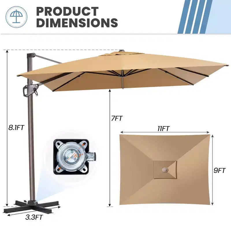 Parasol déporté inclinable UV30+ avec rotation à 360°