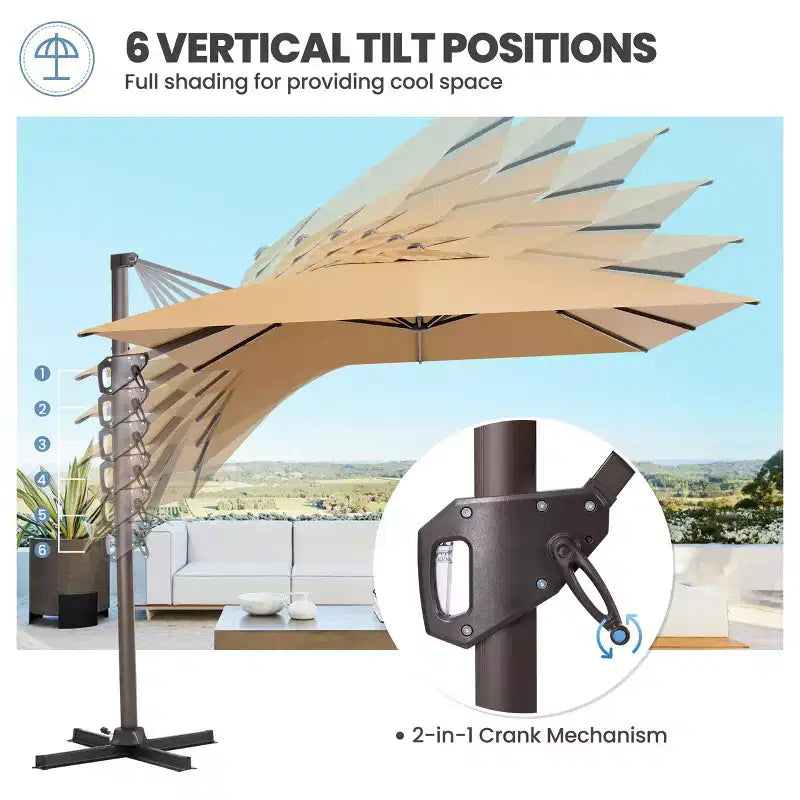 Parasol déporté inclinable UV30+ avec rotation à 360°