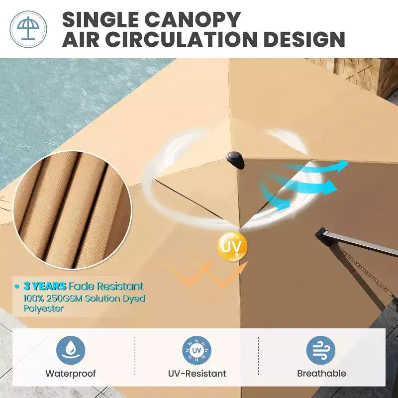 Parasol déporté inclinable UV30+ avec rotation à 360°