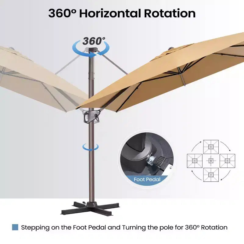 Parasol déporté inclinable UV30+ avec rotation à 360°