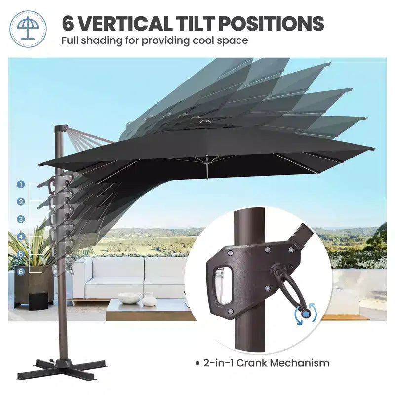 Parasol déporté inclinable UV30+ avec rotation à 360°