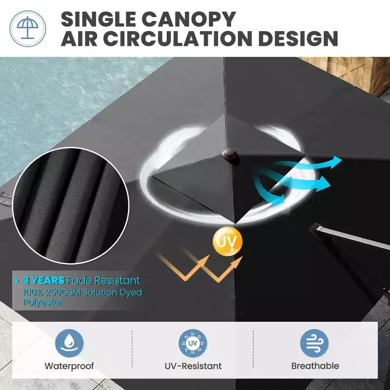 Parasol déporté inclinable UV30+ avec rotation à 360°