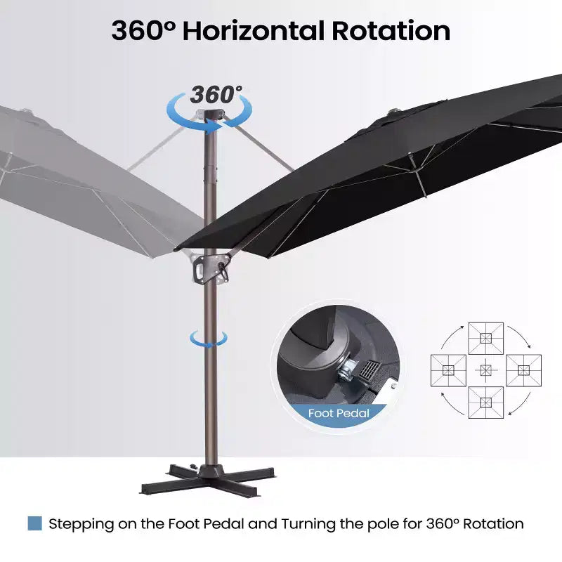 Parasol déporté inclinable UV30+ avec rotation à 360°