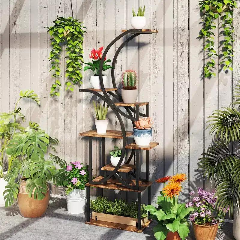 Étagère à plantes intérieure à 8 niveaux, étagère à plantes de 157 cm de haut, support à plantes en forme de S