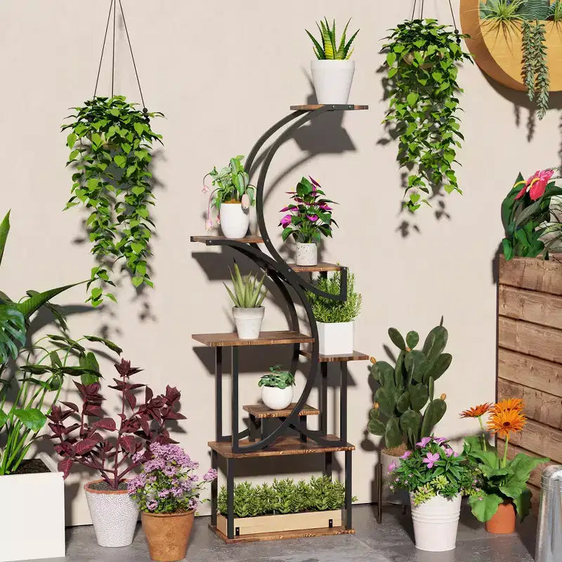 Étagère à plantes intérieure à 8 niveaux, étagère à plantes de 157 cm de haut, support à plantes en forme de S