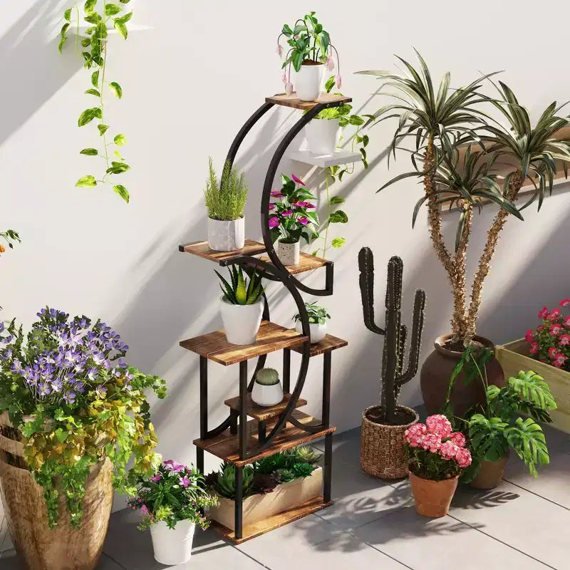 Étagère à plantes intérieure à 8 niveaux, étagère à plantes de 157 cm de haut, support à plantes en forme de S