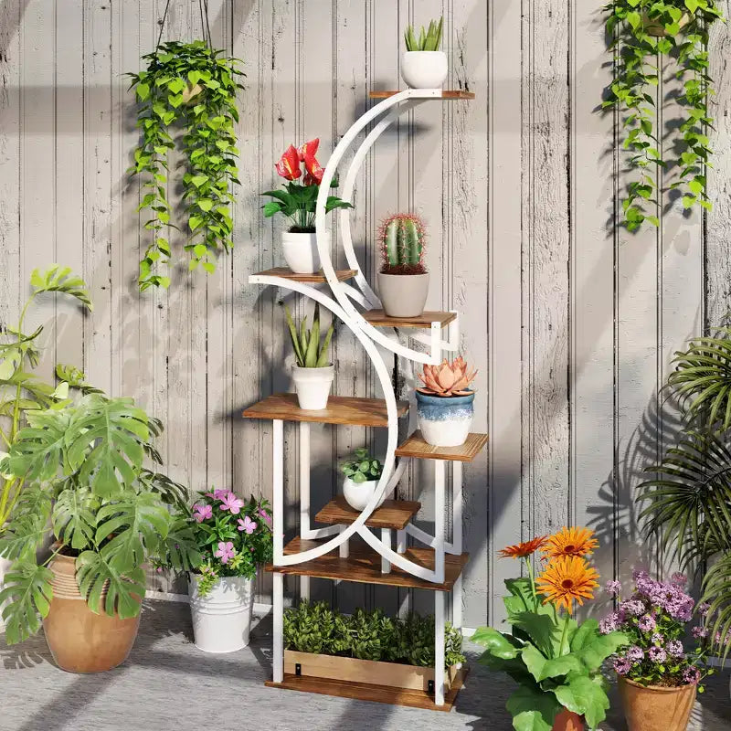 Étagère à plantes intérieure à 8 niveaux, étagère à plantes de 157 cm de haut, support à plantes en forme de S