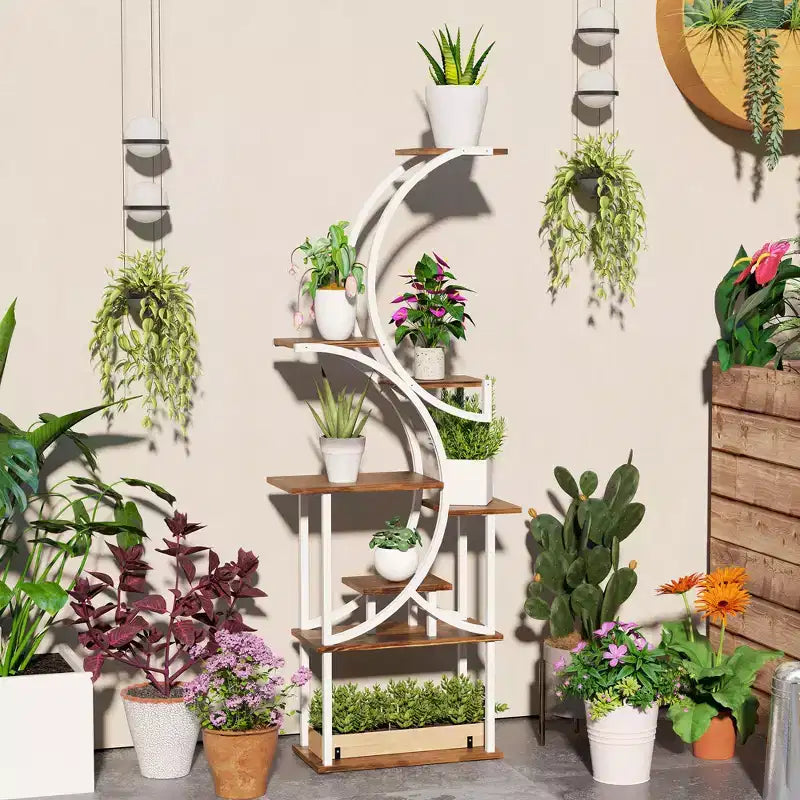 Étagère à plantes intérieure à 8 niveaux, étagère à plantes de 157 cm de haut, support à plantes en forme de S