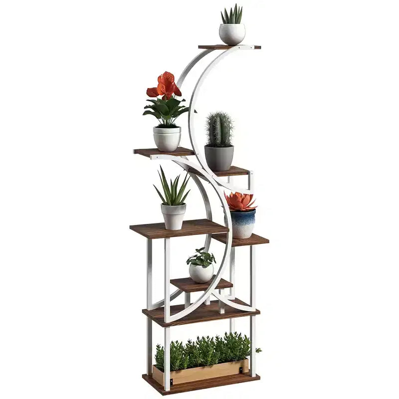 Étagère à plantes intérieure à 8 niveaux, étagère à plantes de 157 cm de haut, support à plantes en forme de S