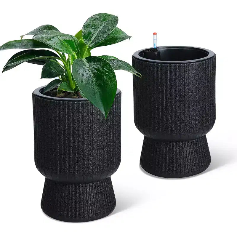 14.2 Tall Planters Set of 2, Plant Pots, Self Watering Pots Indoor Flower Pots with Water Level Monitor, for Patio, Porch, Living Room, Home Office