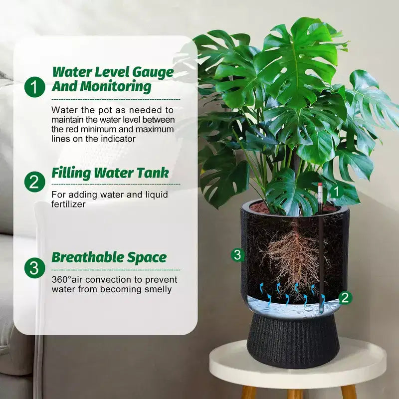 Jardinières, pots de fleurs d'intérieur auto-arrosants avec indicateur de niveau d'eau