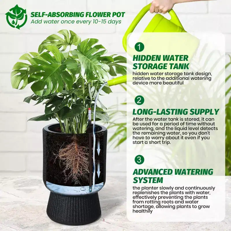 Jardinières, pots de fleurs d'intérieur auto-arrosants avec indicateur de niveau d'eau