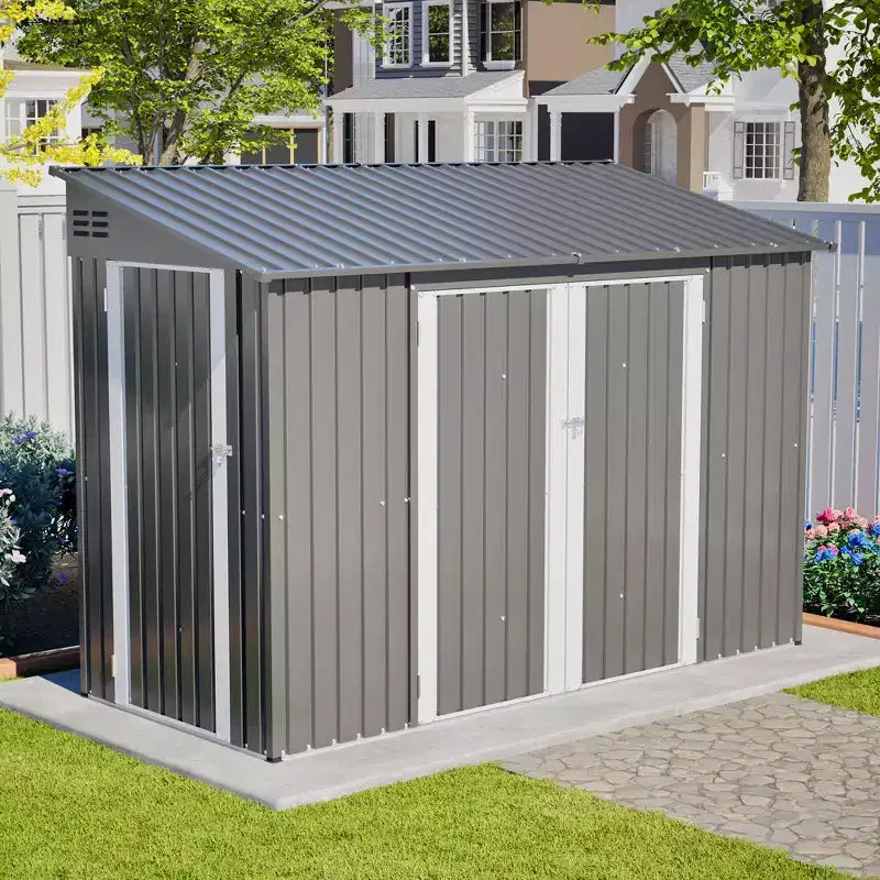EAGLE PEAK 9x4 FT Outdoor Storage Shed with Convenient Side Access & Lockable Door, Heavy Duty Metal Garden Shed, Dark Gray