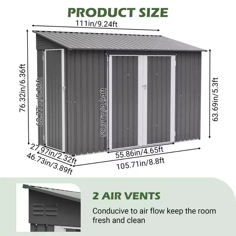 Abri de jardin avec porte latérale verrouillable et accès facile