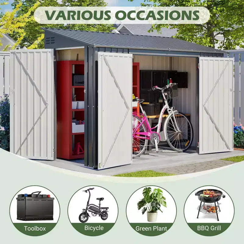 Abri de jardin avec porte latérale verrouillable et accès facile