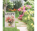 Drapeau de jardin de printemps - Fleurs roses de saison - Bienvenue