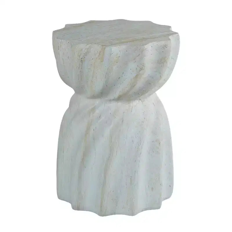 NAYSAYE Cement Patio End Table Faux Terrazzo Modern Round Garden Stool Drum Table for Indoor and Outdoor Use, White, 13.78*13.78*18.9