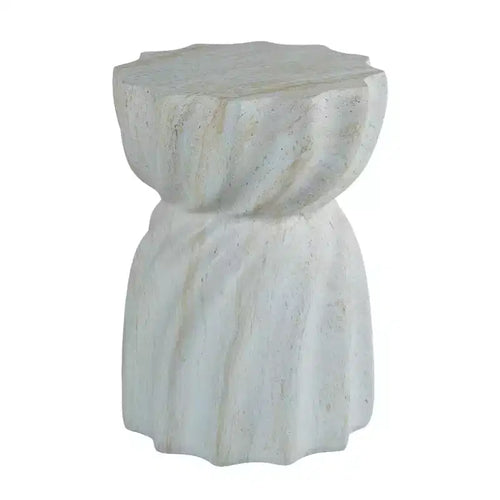 NAYSAYE Cement Patio End Table Faux Terrazzo Modern Round Garden Stool Drum Table for Indoor and Outdoor Use, White, 13.78*13.78*18.9