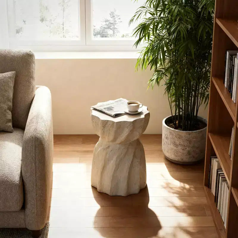 Table d'appoint de patio en ciment Faux terrazzo moderne Tabouret de jardin rond Table d'appoint/tambour
