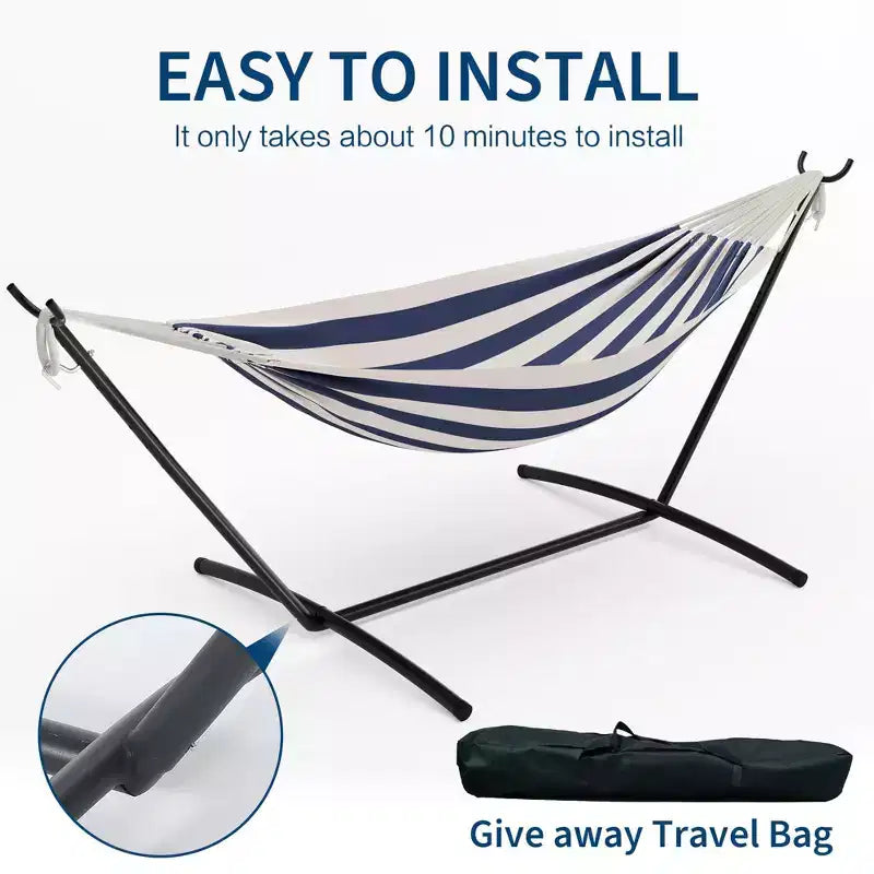 Hamac double 2 personnes avec support, hamac portable intérieur/extérieur