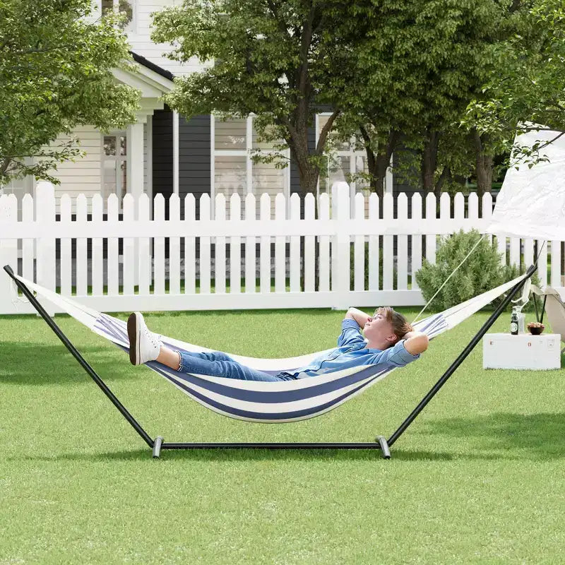 Hamac double 2 personnes avec support, hamac portable intérieur/extérieur