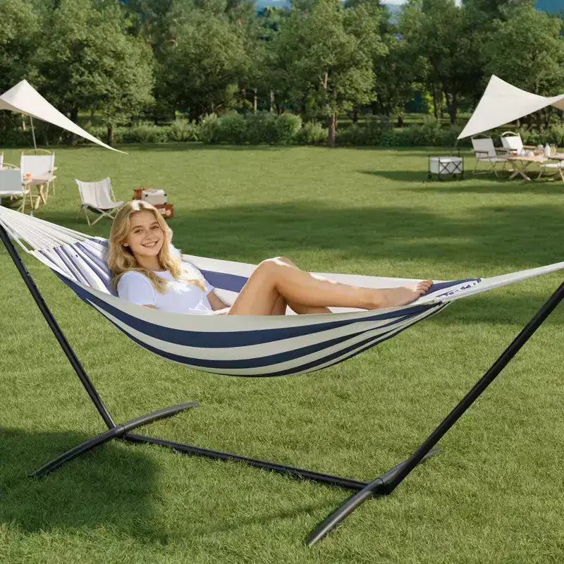 Hamac double 2 personnes avec support, hamac portable intérieur/extérieur