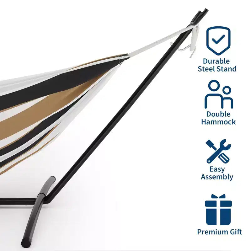 Hamac double 2 personnes avec support, hamac portable intérieur/extérieur