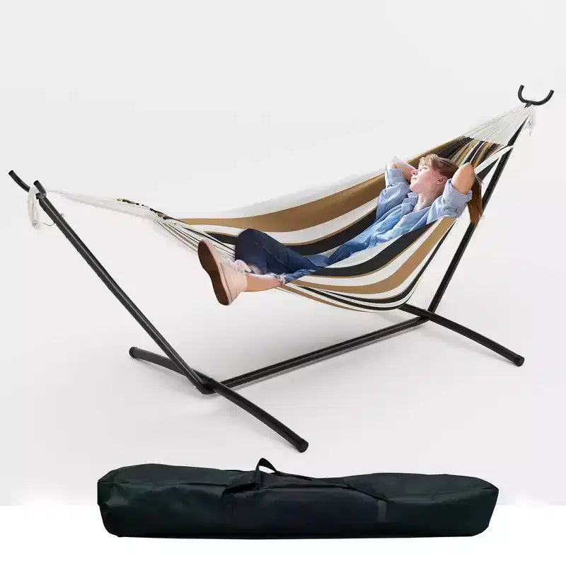 Hamac double 2 personnes avec support, hamac portable intérieur/extérieur