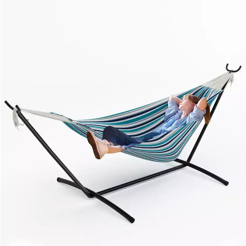 Hamac double 2 personnes avec support, hamac portable intérieur/extérieur