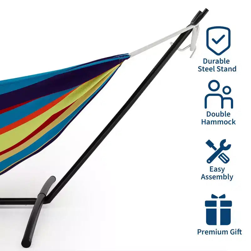 Hamac double 2 personnes avec support, hamac portable intérieur/extérieur